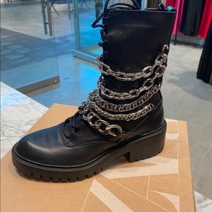 New in box Leather black and silver hardware chain Combat Boots size 38 8 Zara